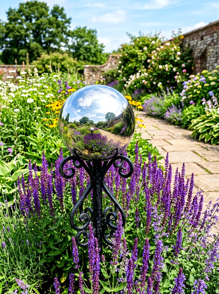 Garden Gazing Ball - 30 outdoor garden decor ideas