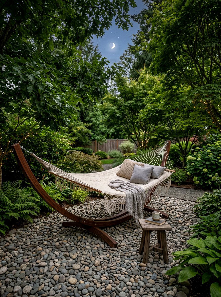 Garden Hammock Setup - 30 stargazing backyard lounge ideas