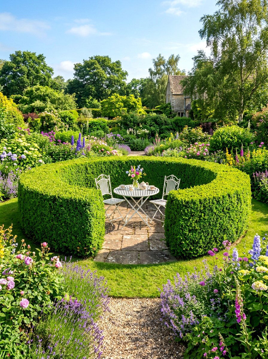 Garden Hedge Enclosure - 30 backyard seating circle ideas