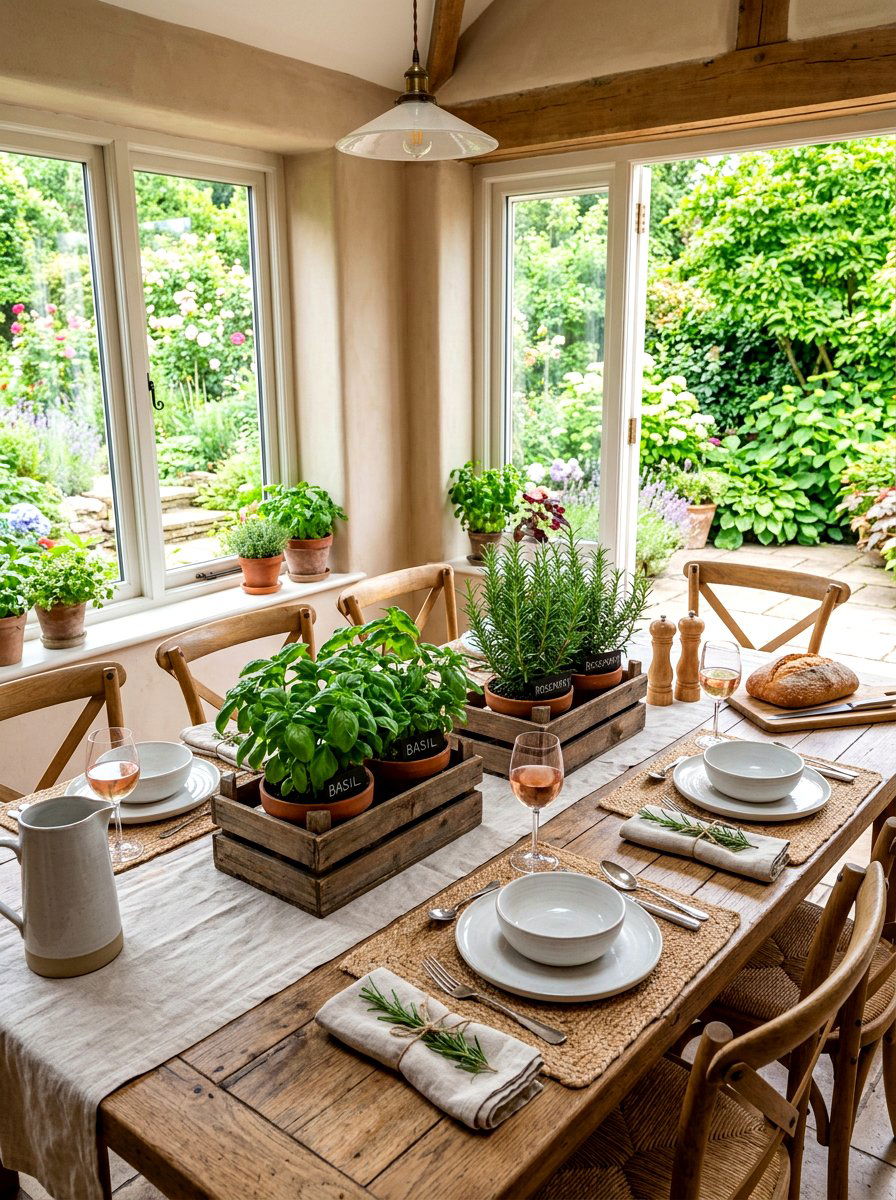 Garden Herbs Centerpiece - 30 casual dinner table ideas