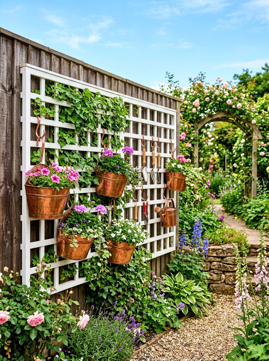 Garden Lattice Storage Wall - 30 side yard storage ideas