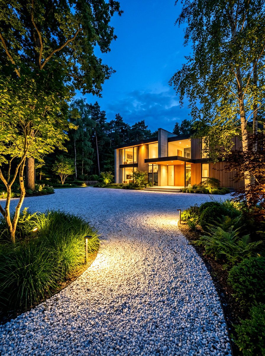 Garden Lighting In Gravel - 30 white gravel front yard ideas