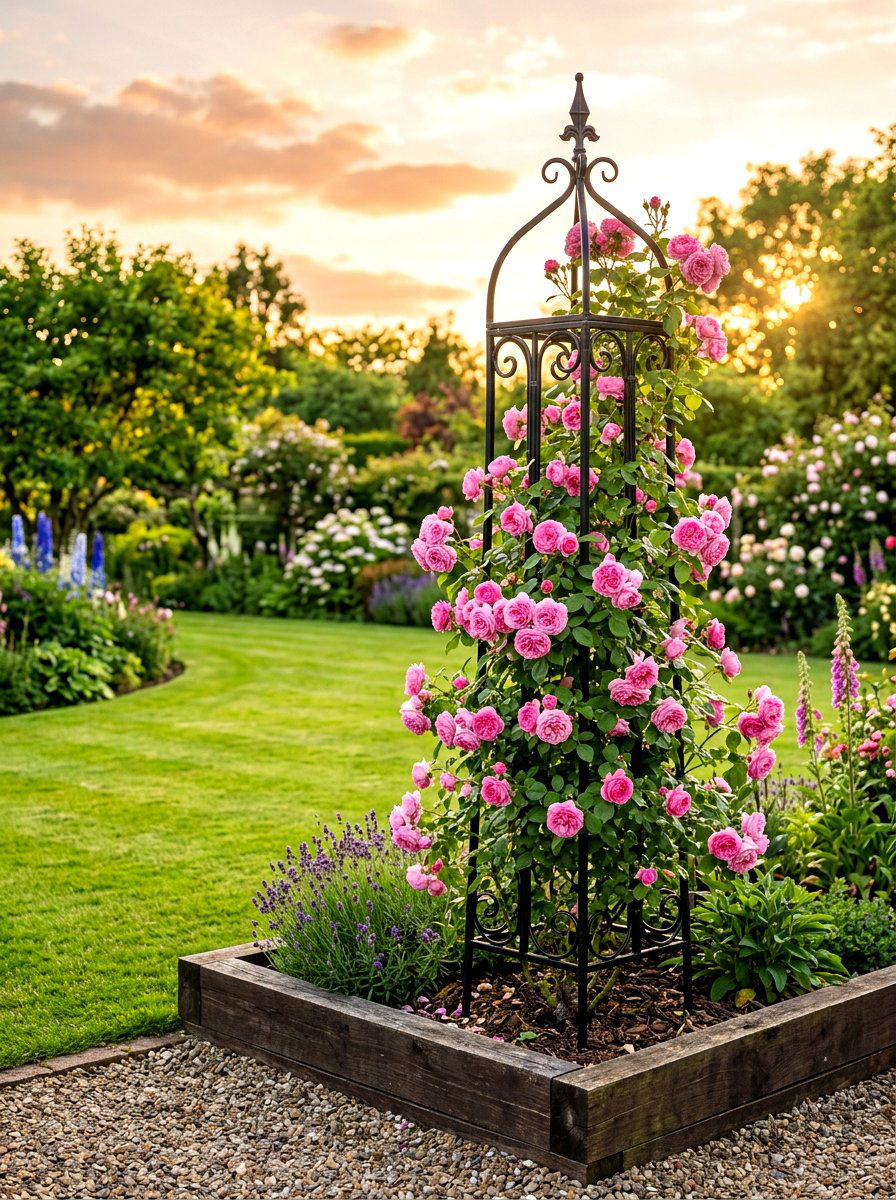 Garden Obelisk Tower Trellis - 30 raised bed trellis ideas