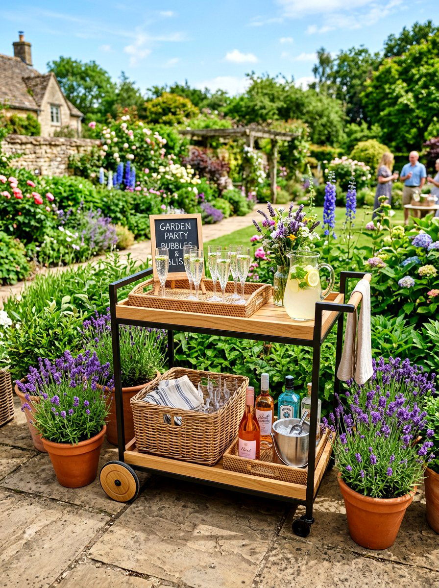 Garden Party Cart - 30 champagne cart decor ideas