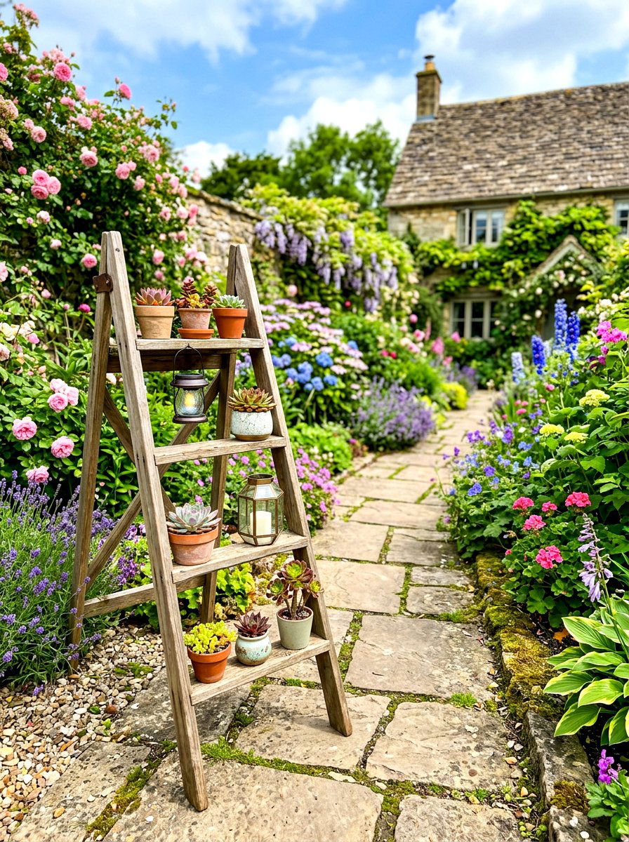 Garden Path Decorative Ladder - 30 ladder planter ideas