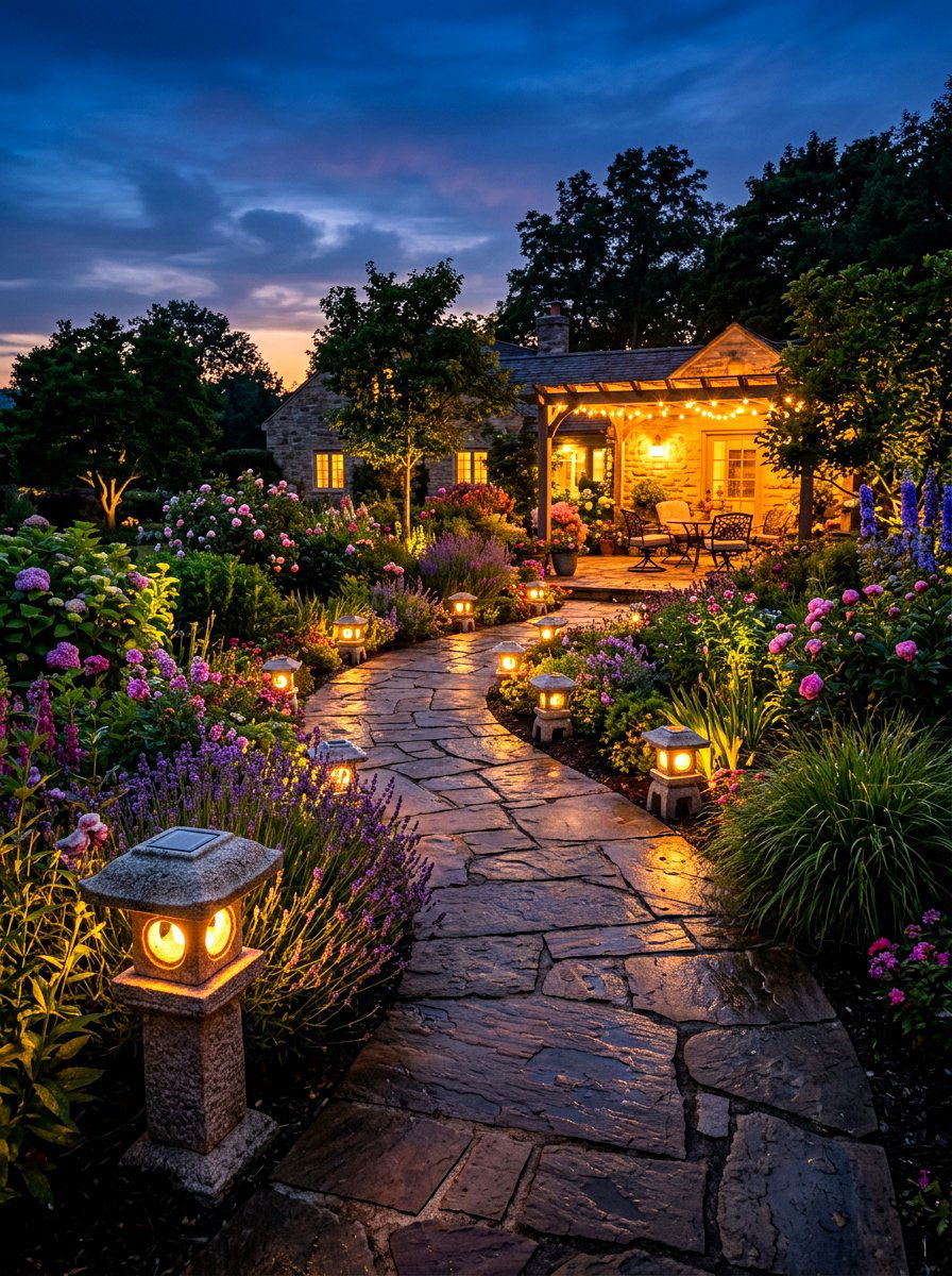 Garden Path Lighting - 30 summer dinner party patio ideas