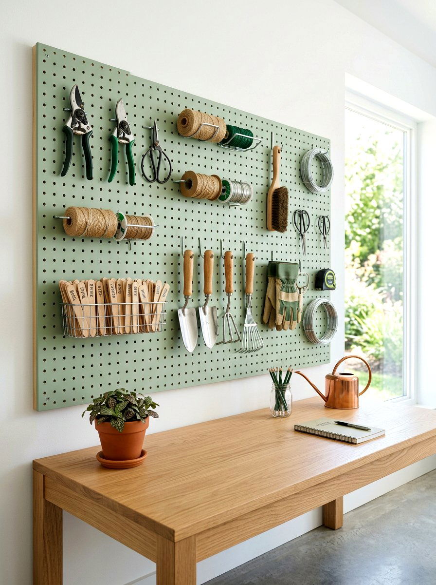 Garden Pegboard Organizer - 30 greenhouse potting area ideas