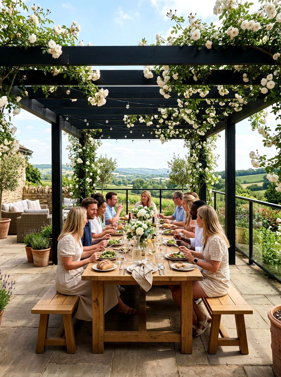 Garden Pergola Dining - 30 terrace garden seating ideas
