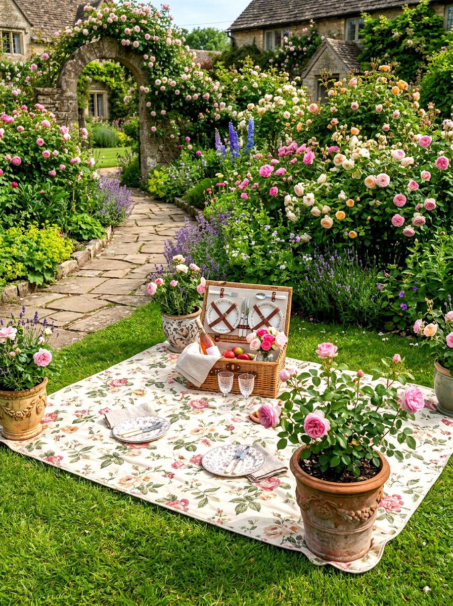 Garden Picnic With Potted Plants - 30 picnic blanket corner ideas