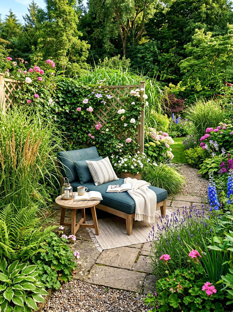 Garden Reading Nook - 30 backyard hosting aesthetic ideas