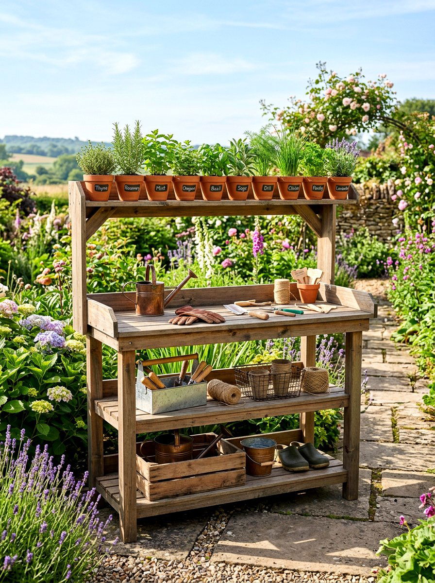 Garden Station With Overhead Shelf - 30 garden workstation ideas