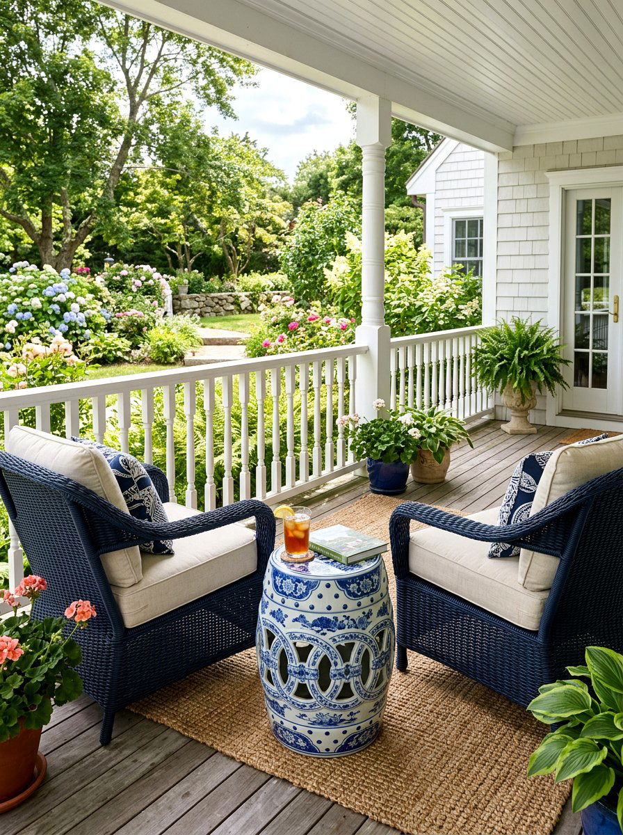 Garden Stool Side Table - 30 coastal prep porch ideas
