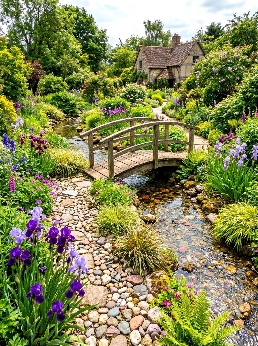 Garden Stream With Bridge - 30 water feature landscaping ideas