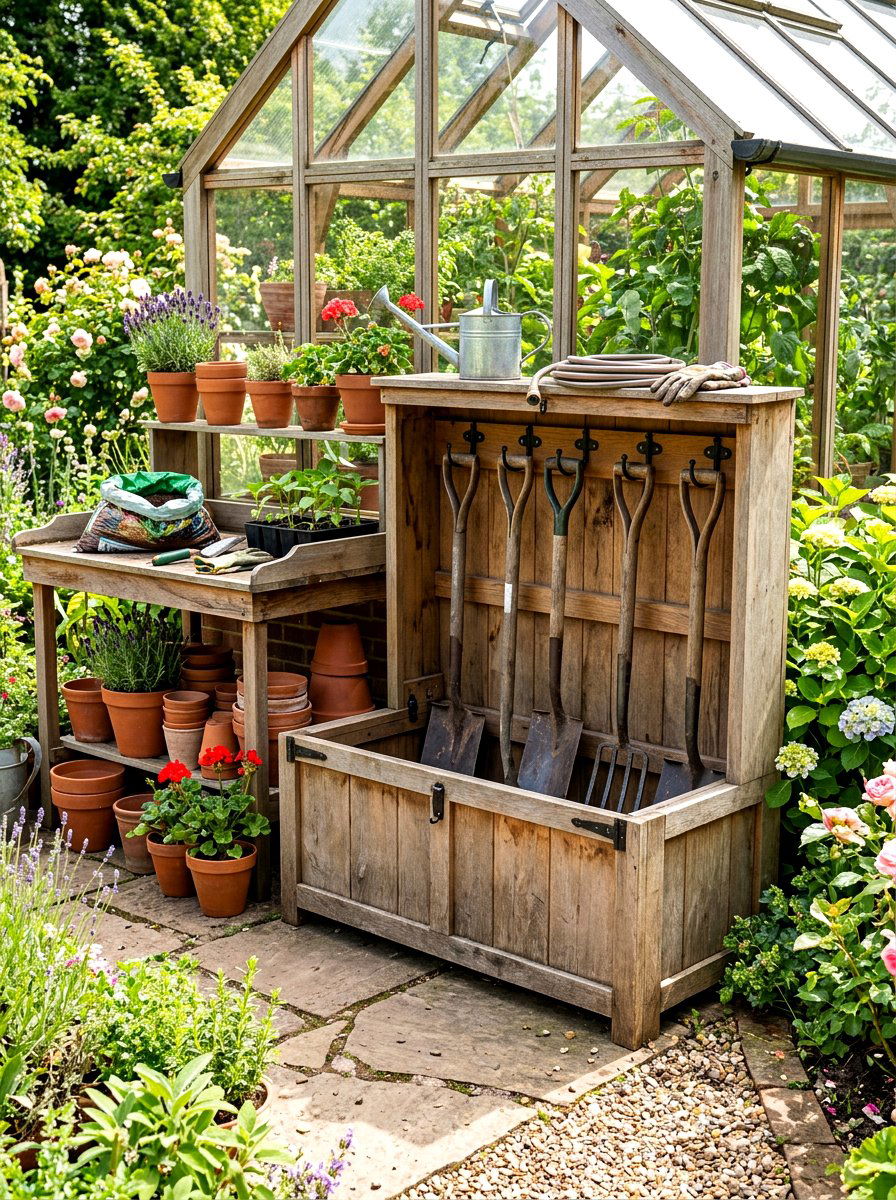 Garden Tool Storage Bench - 30 patio storage bench seating ideas