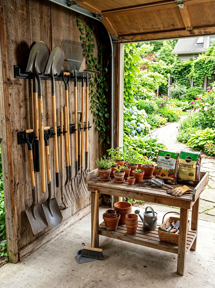 Garden Tool Storage Rack - 30 garage makeover ideas