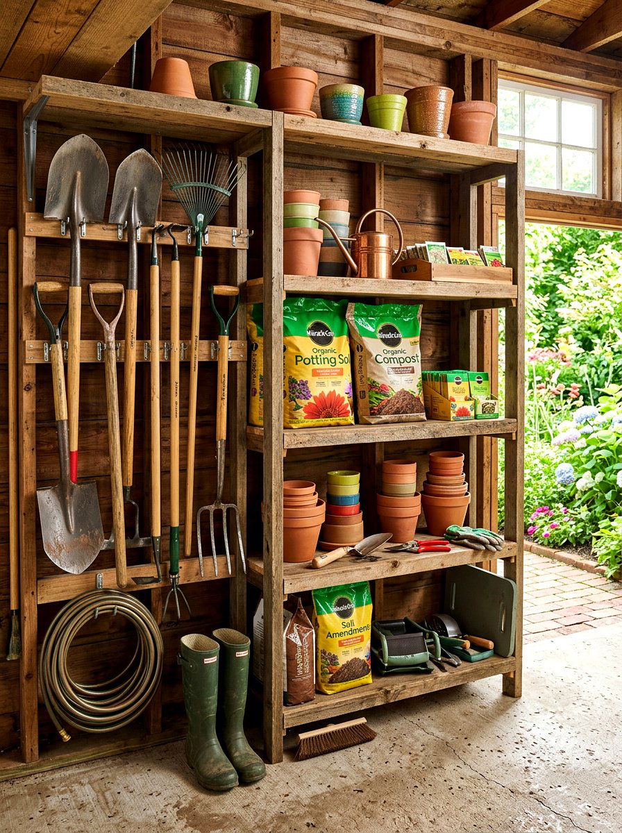 Garden Tool Storage Shelves - 30 garage shelving ideas