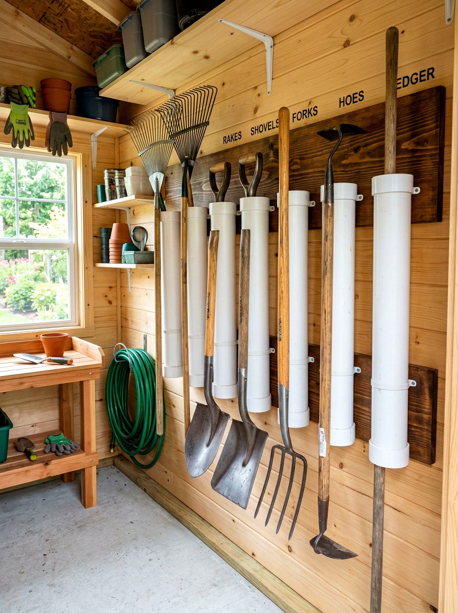 Garden Tool Storage With PVC Pipes - 30 garage organization for small spaces ideas