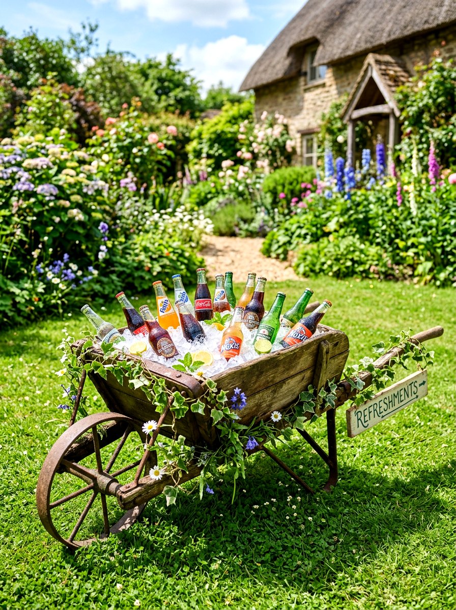 Garden Wheelbarrow Beverage Cooler - 30 cottage garden wedding ideas