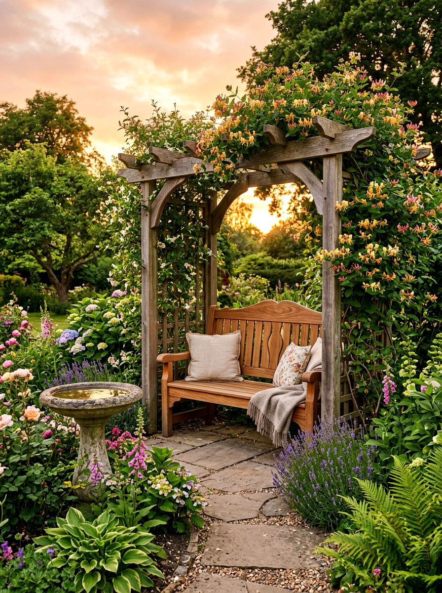 Garden arbor with bench - 30 arbor entry exterior ideas