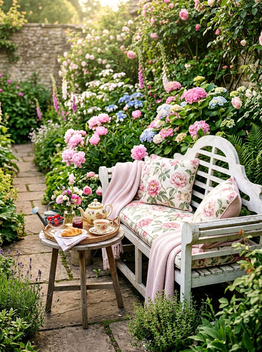 Garden bench breakfast setup - 30 patio breakfast area ideas