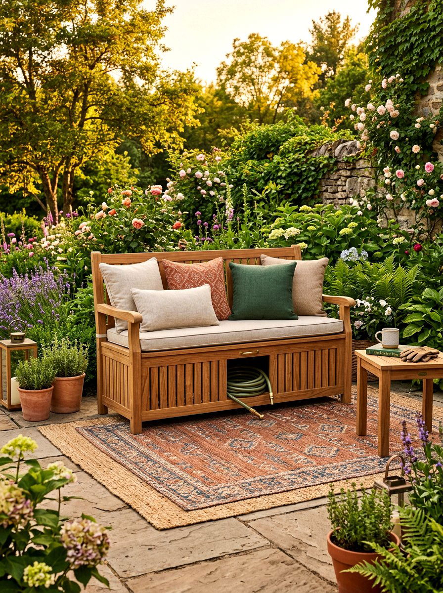 Garden bench hose storage - 30 hose reel hideaway ideas