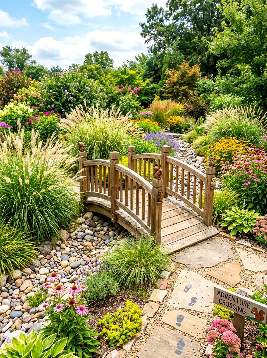 Garden bridge for kids - 30 kids backyard play area ideas