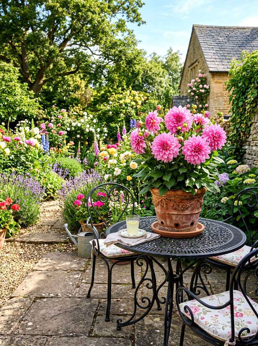 Garden dahlia pot - 30 summer table centerpiece ideas