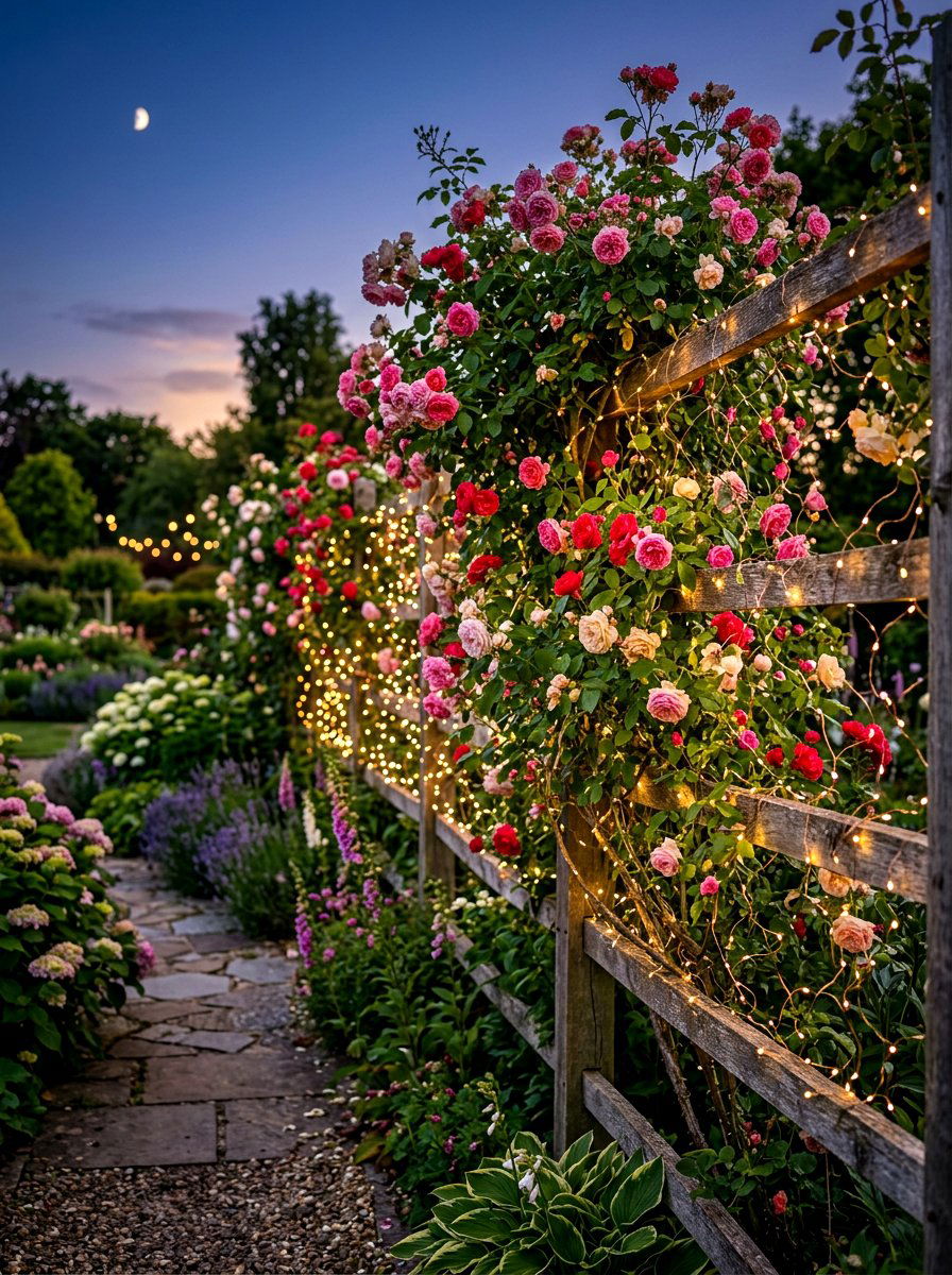 Garden fence fairy lights - 30 fence lighting ideas