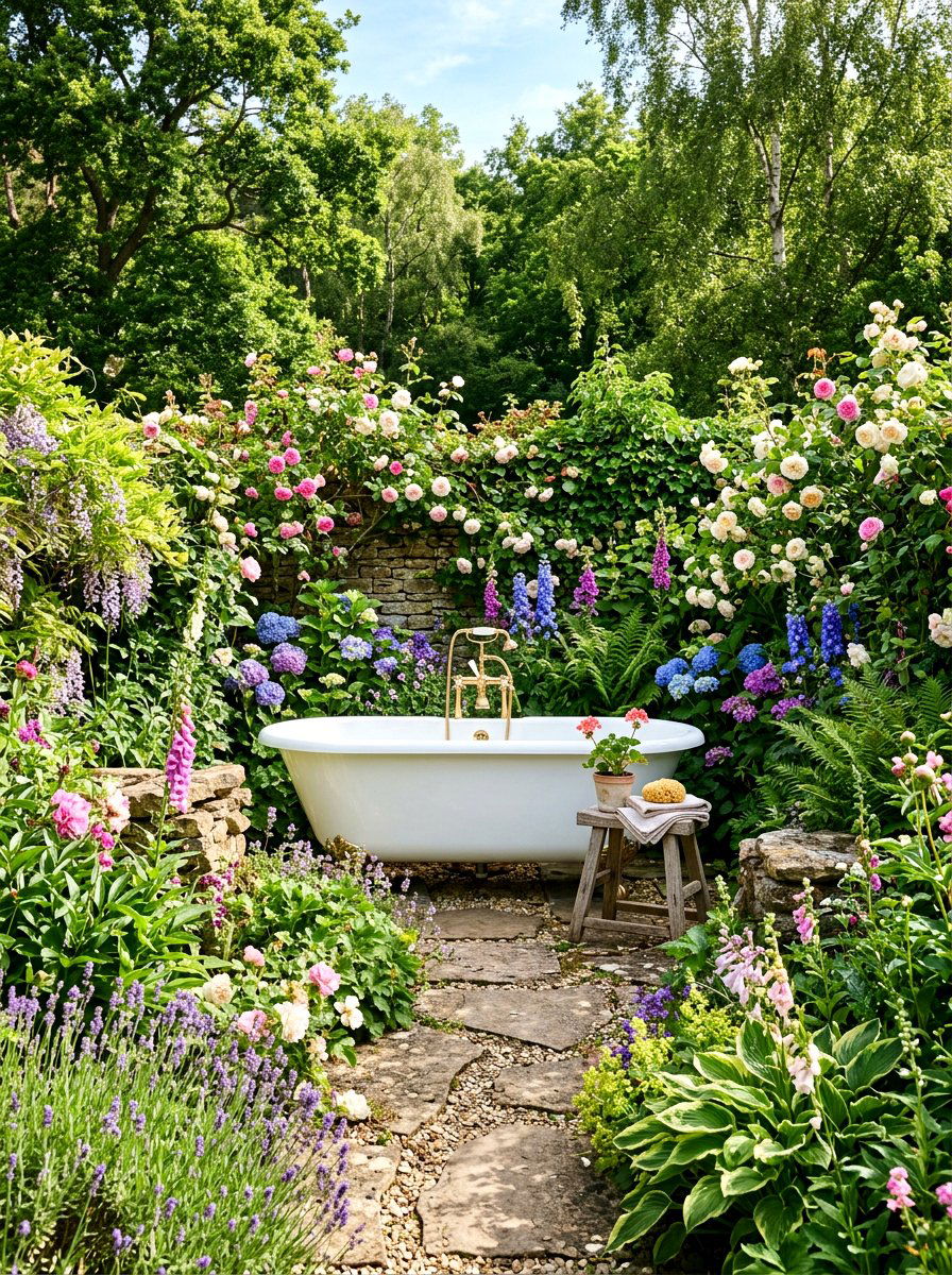Garden freestanding bathtub - 30 outdoor bath ideas