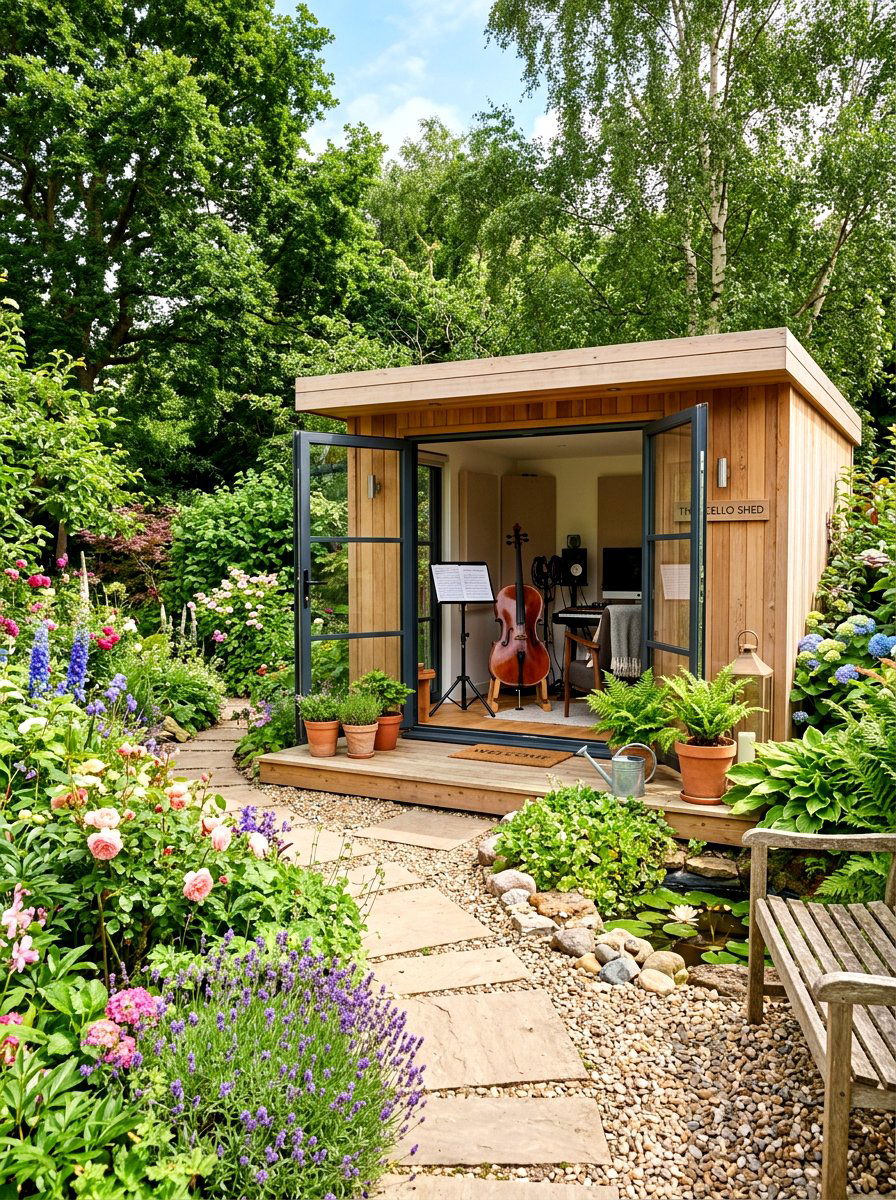 Garden music studio shed - 30 music practice room ideas