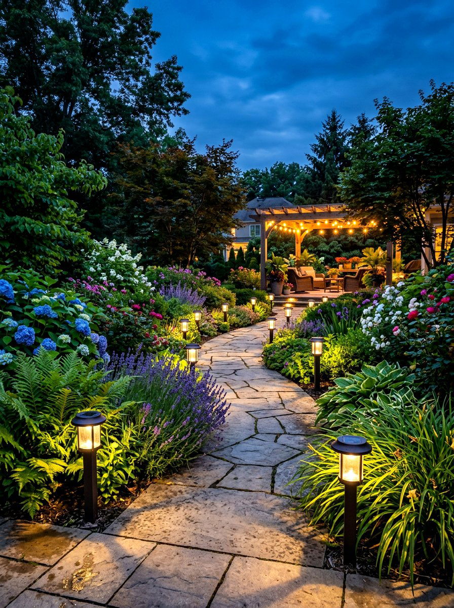 Garden path solar lighting - 30 starlit patio hosting ideas