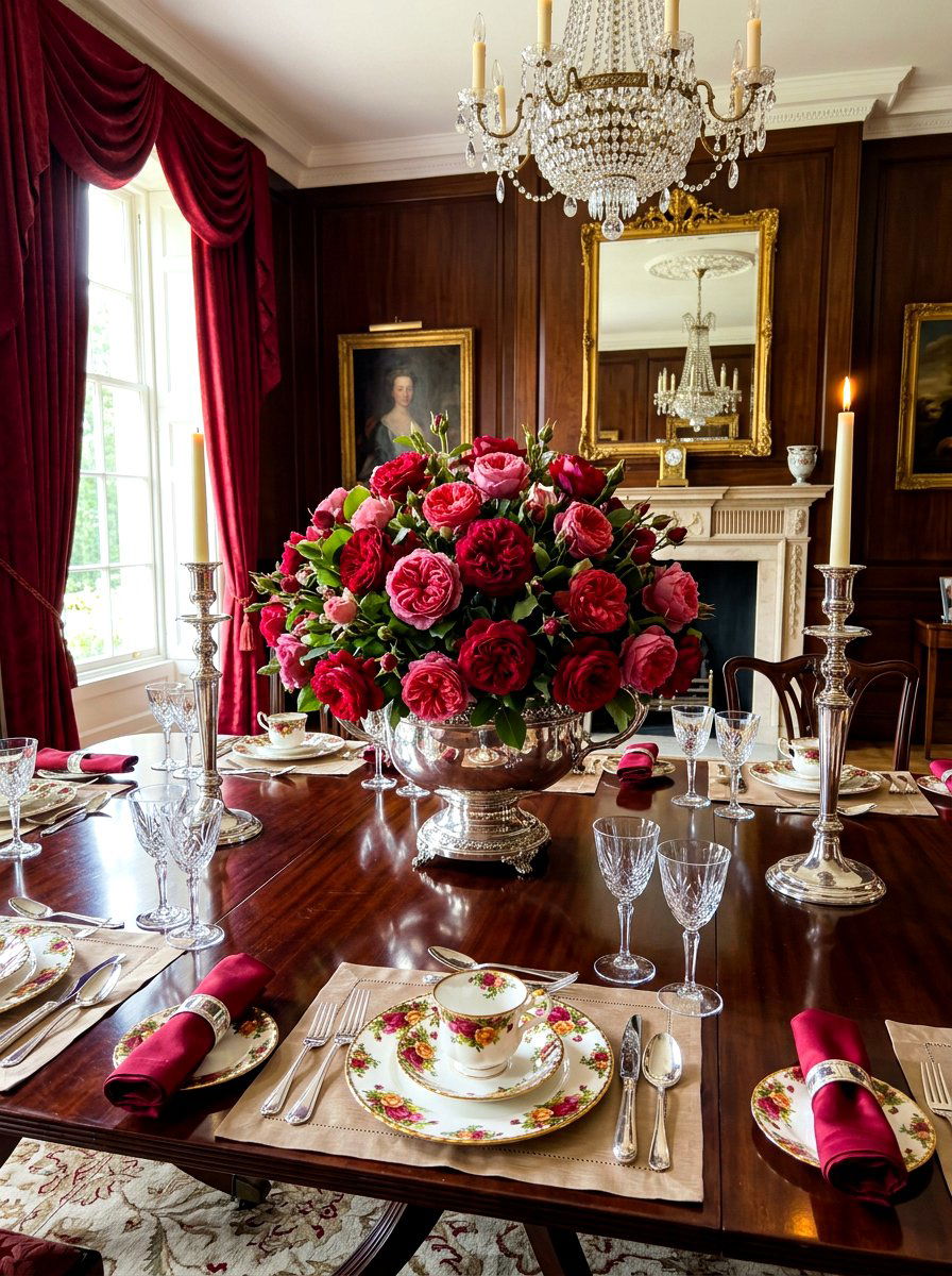 Garden roses in silver bowl - 30 market bouquet decor ideas