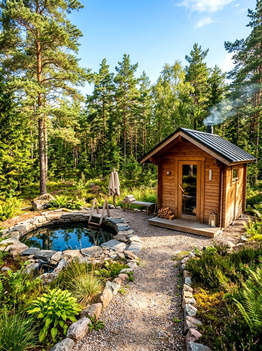 Garden sauna and plunge pool - 30 contrast therapy room ideas