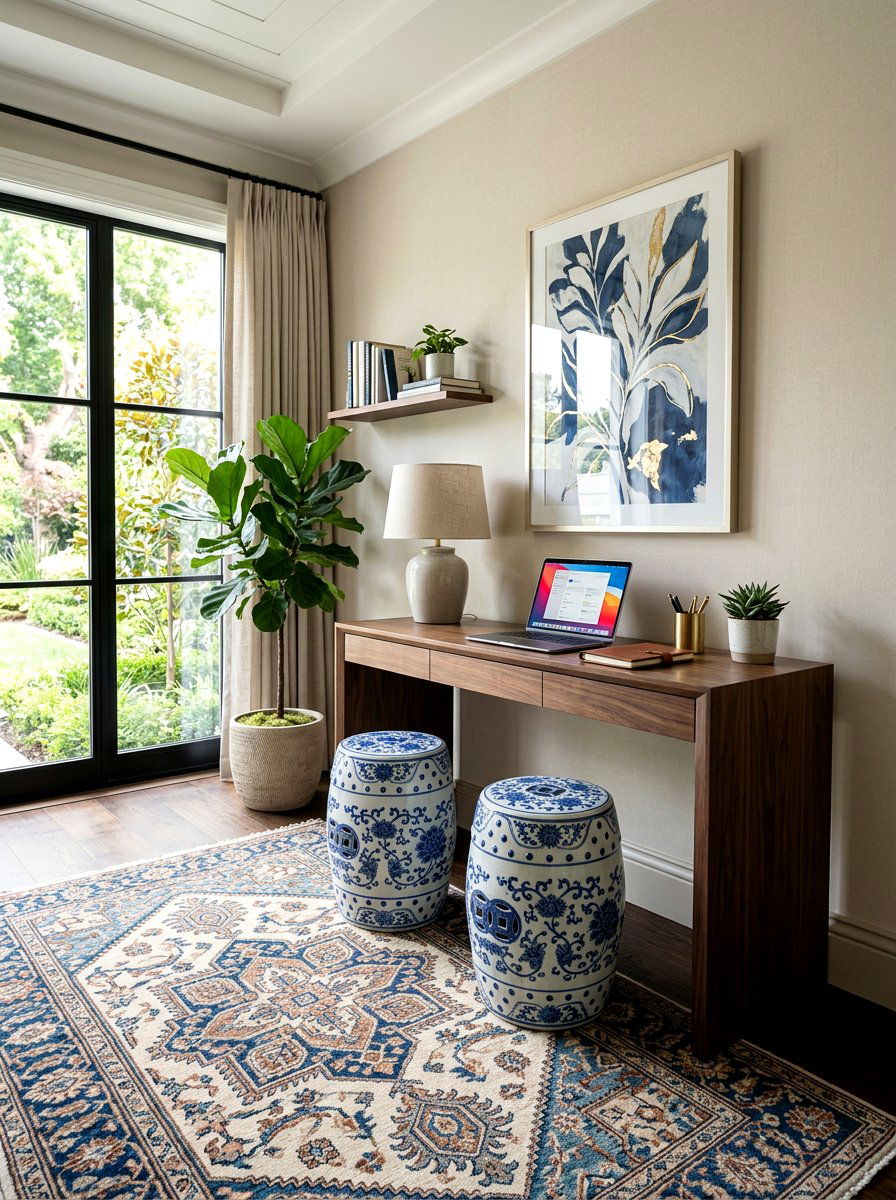 Garden stool office seating - 30 chinoiserie office ideas