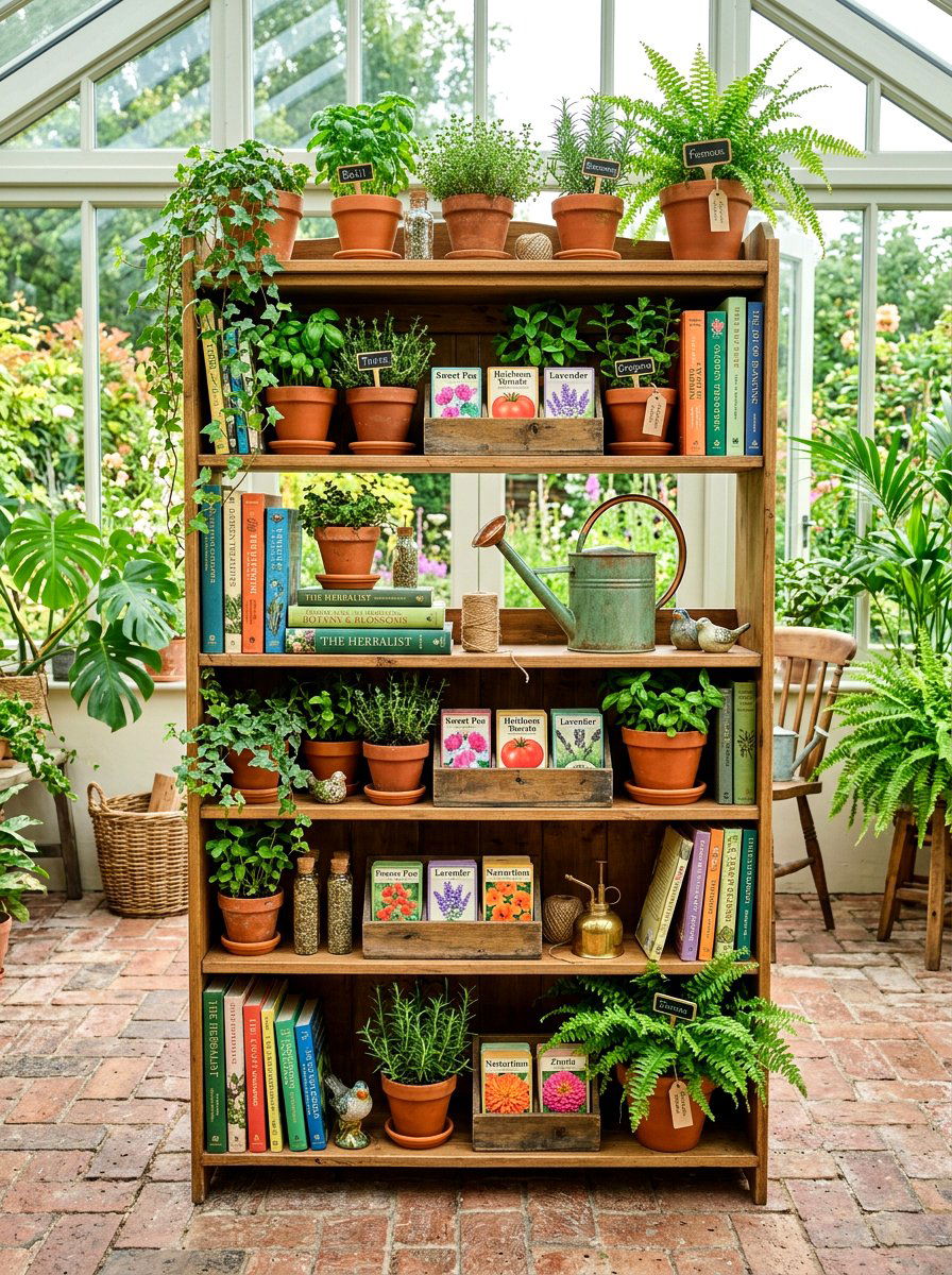 Garden style bookshelf - 30 bookshelf spring styling ideas