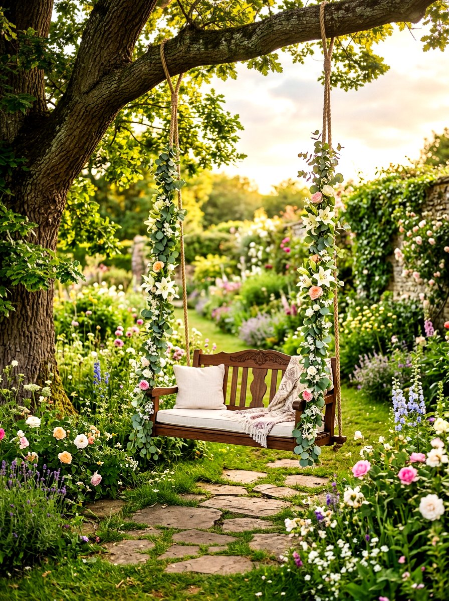 Garden swing decor - 30 bridal shower garden party ideas