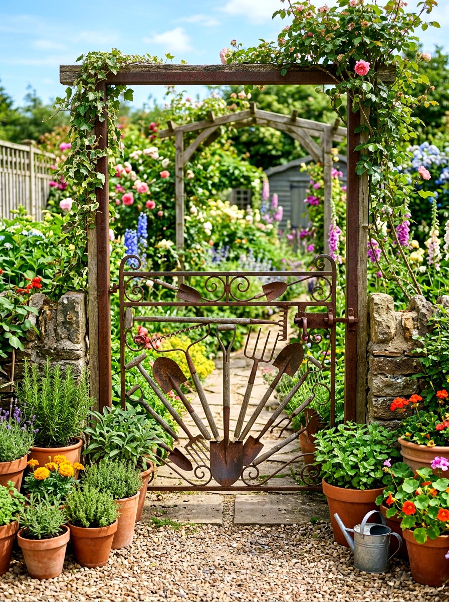 Garden tool gate - 30 antique garden gate ideas