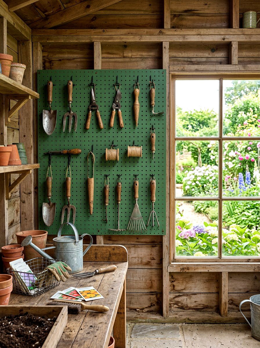 Garden tool pegboard - 30 garden tool wall ideas