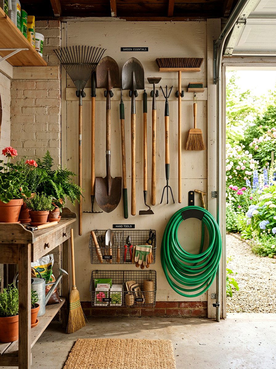 Garden tool storage system - 30 garage slatwall ideas