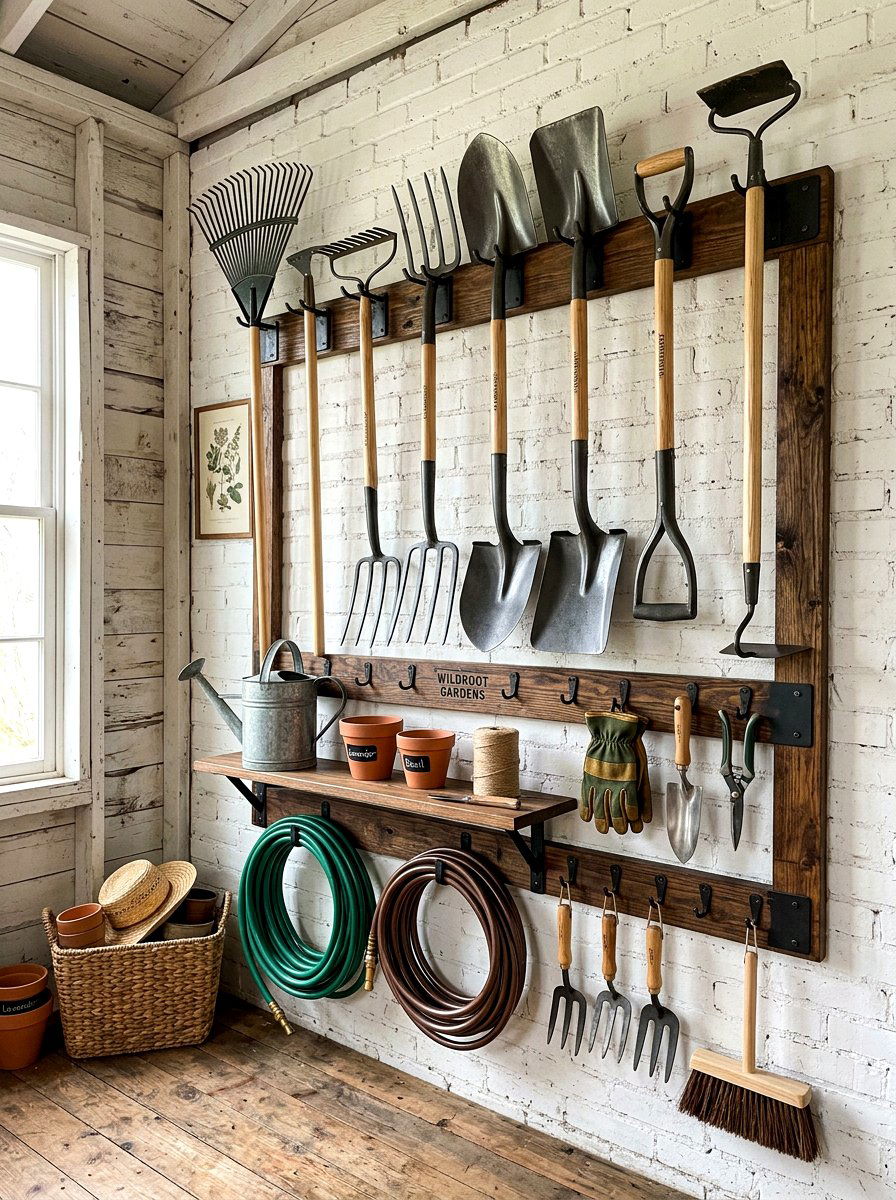 Garden tool wall rack - 30 garage wall storage ideas