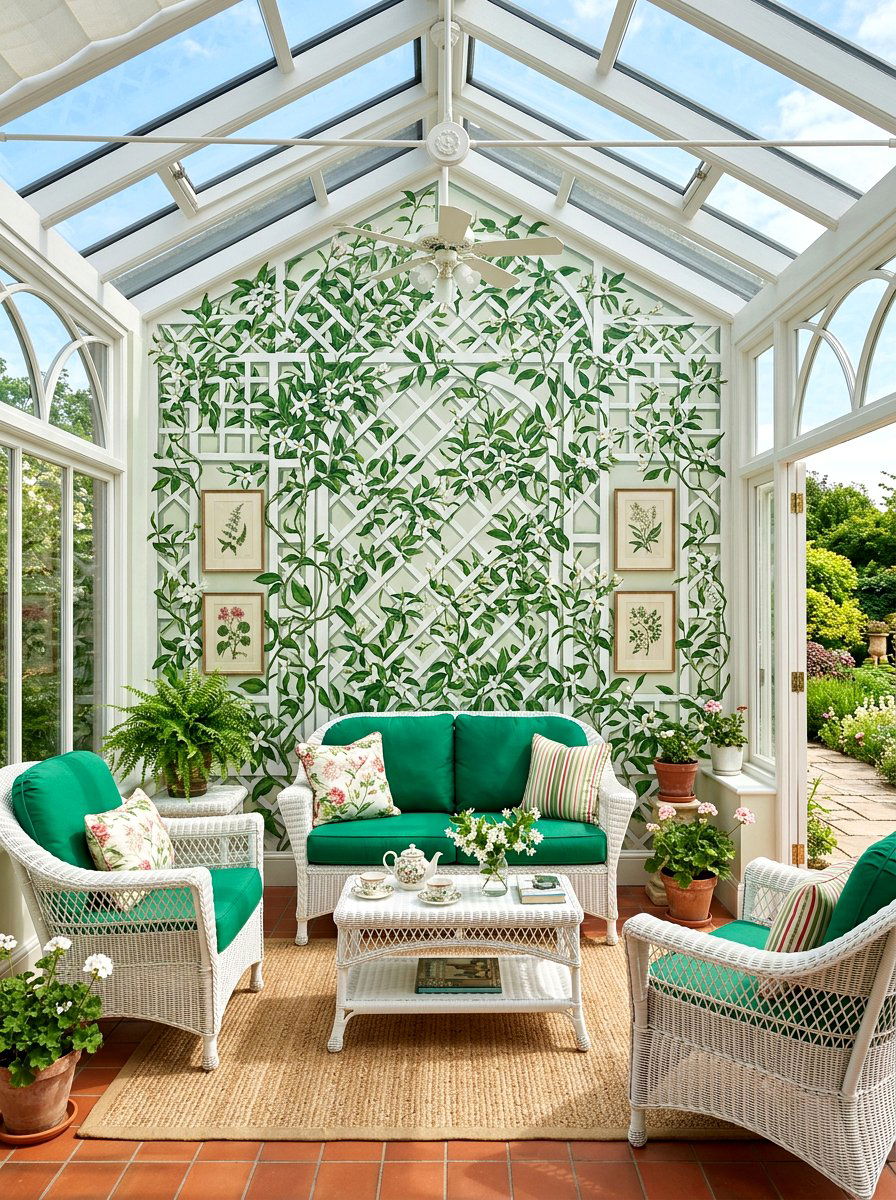 Garden trellis wall mural - 30 mural wall ideas
