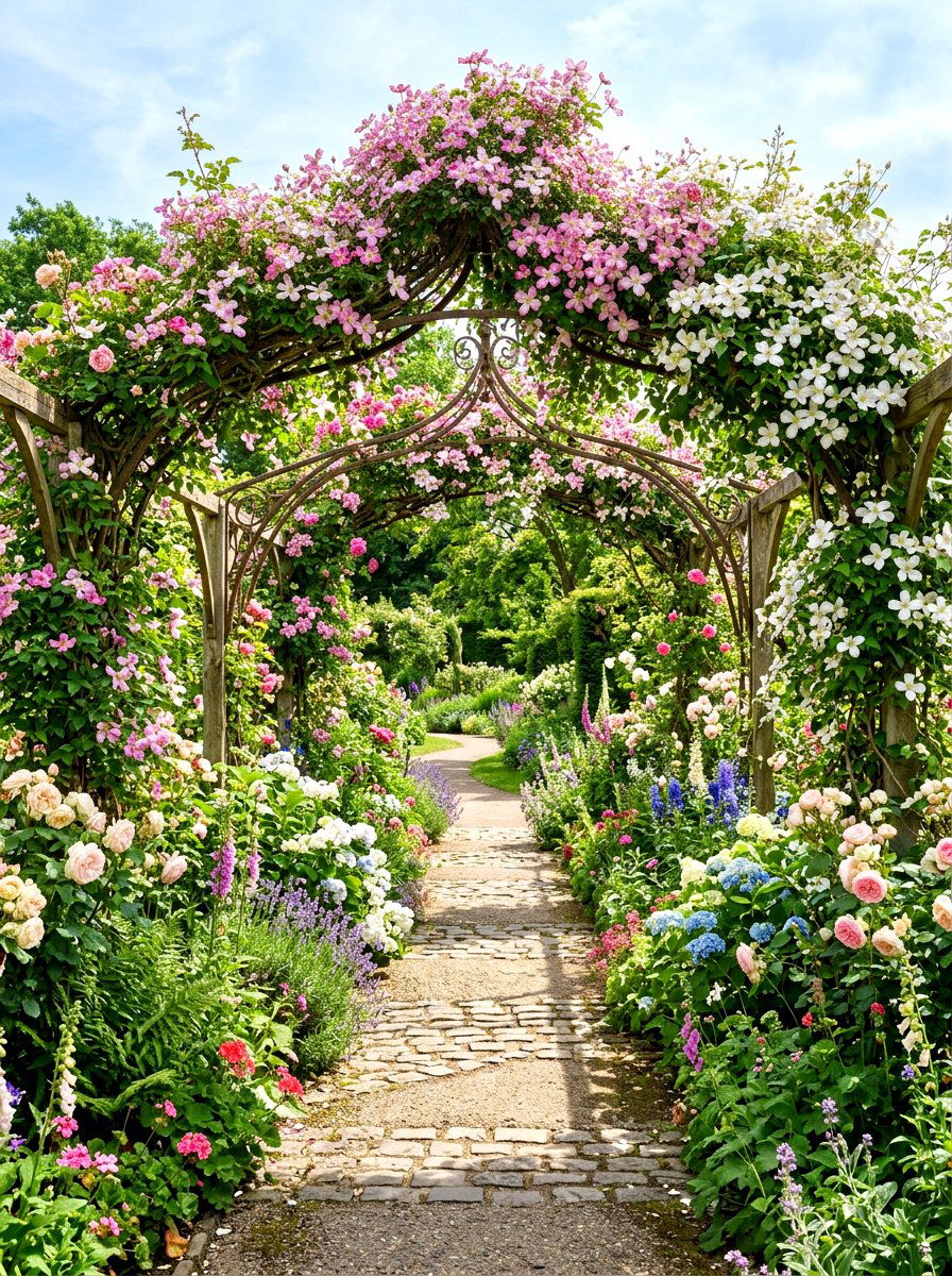 Garden tunnel trellis - 30 clematis trellis ideas