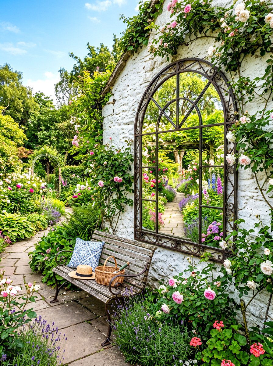 Garden wall mirror - 30 courtyard garden ideas