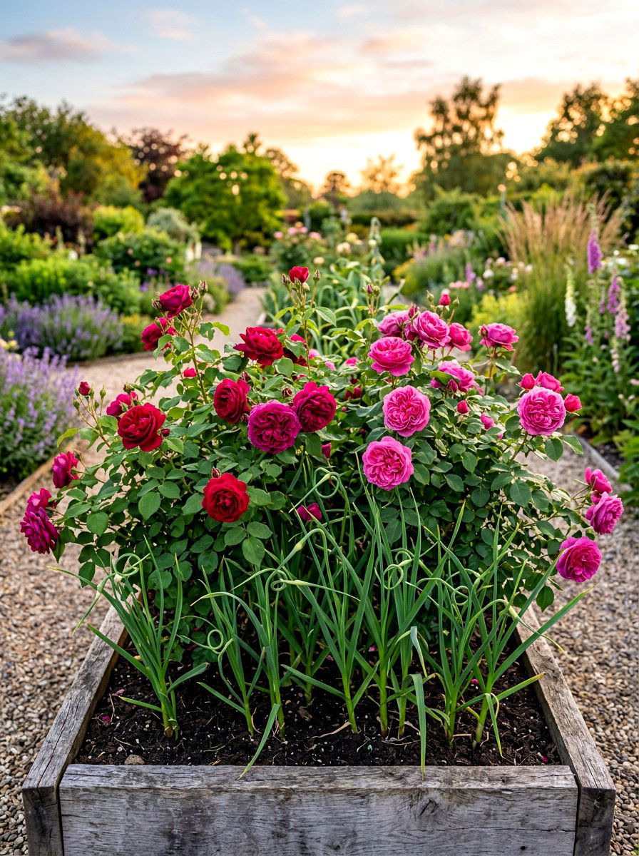 Garlic And Rose Companion Planting - 30 raised bed companion planting ideas