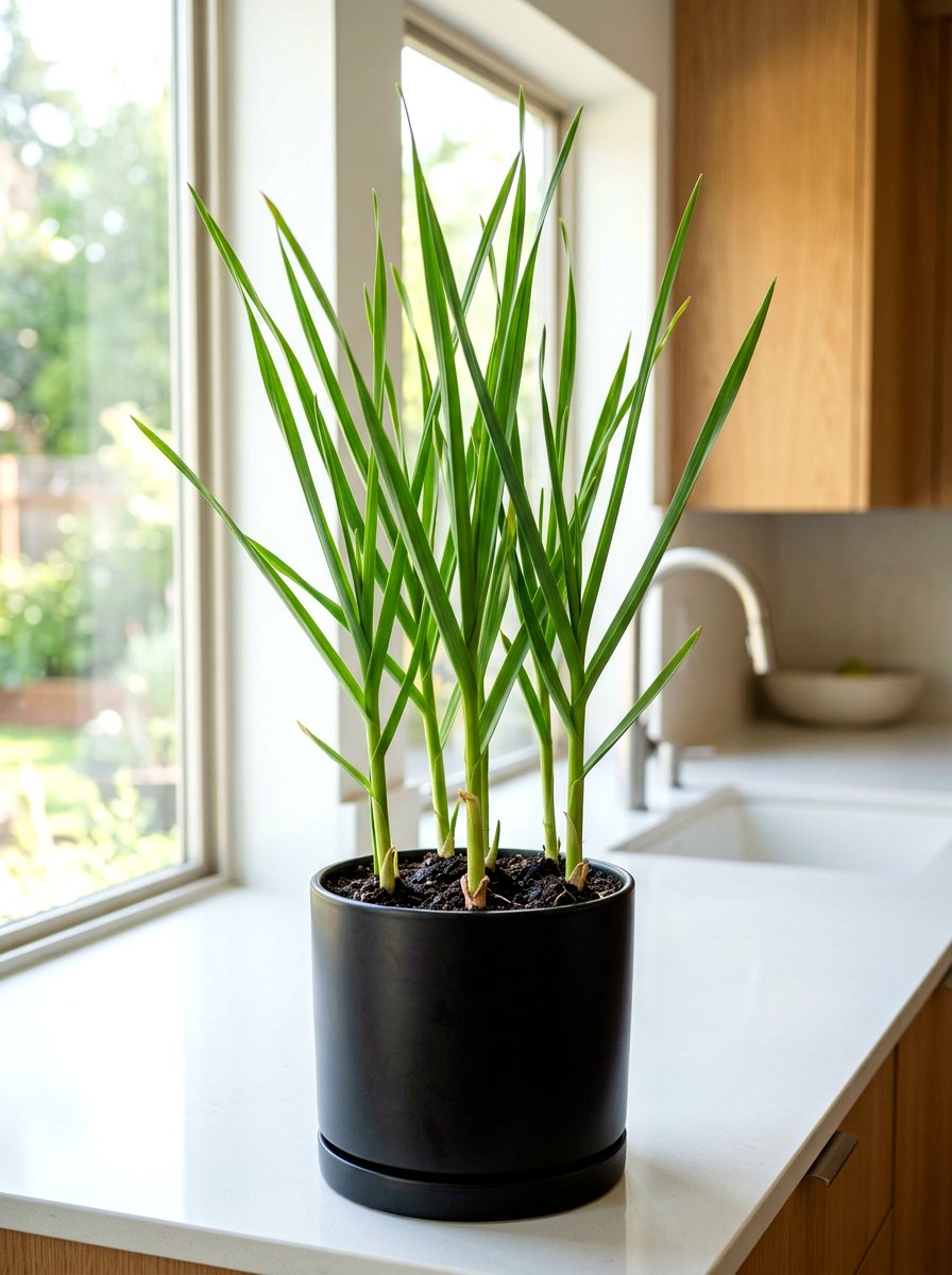 Garlic Greens Sprouting In Soil - 30 windowsill vegetable garden ideas