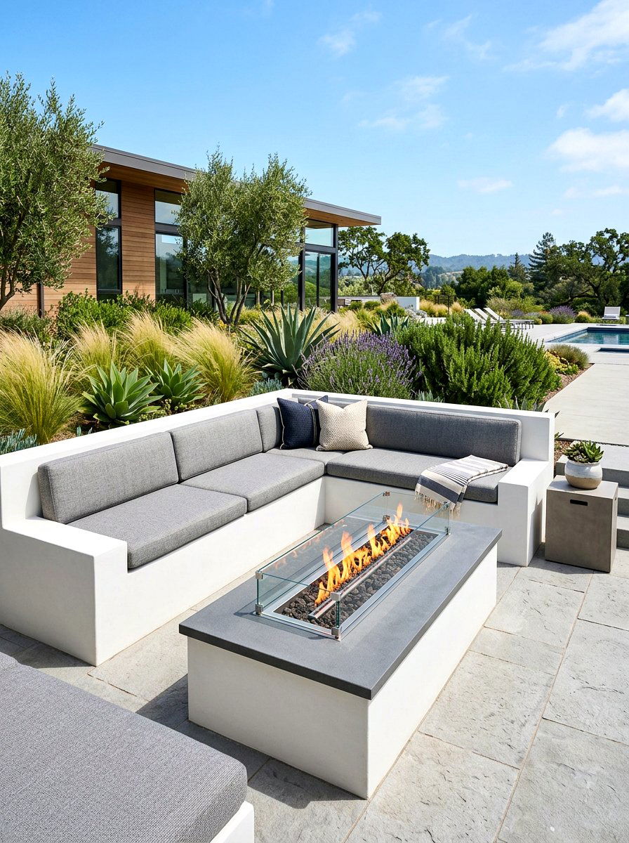 Gas Fire Pit With Built In Bench - 30 seat wall fire pit ideas