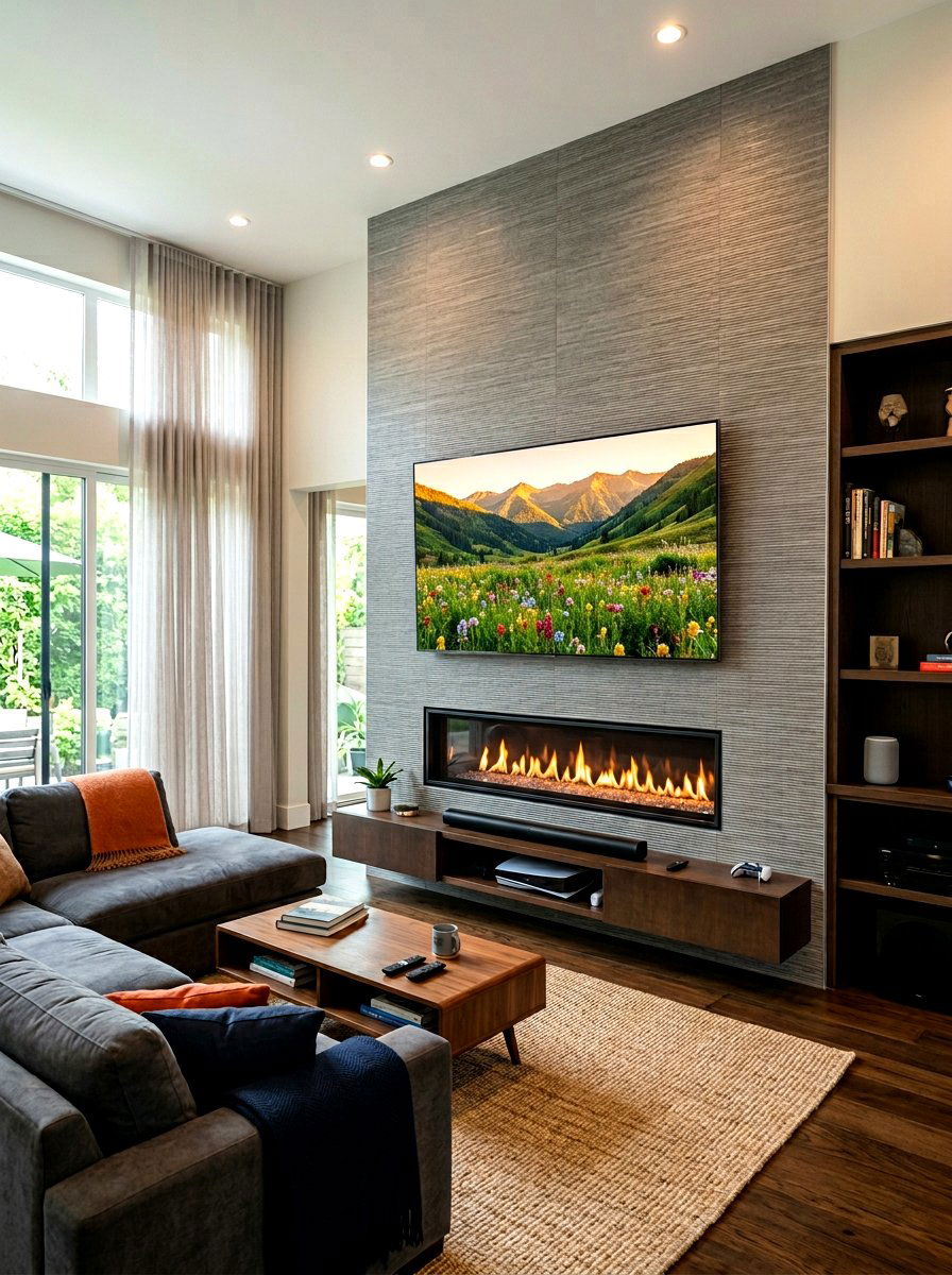 Gas Fireplace Under Large TV - 30 fireplace and TV layout ideas