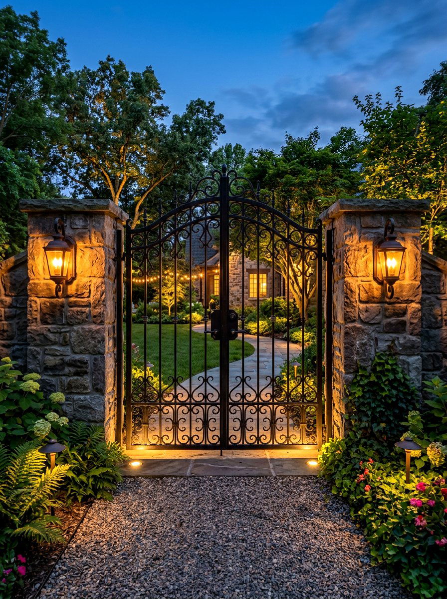 Gate Entrance Lighting - 30 outdoor structure lighting ideas