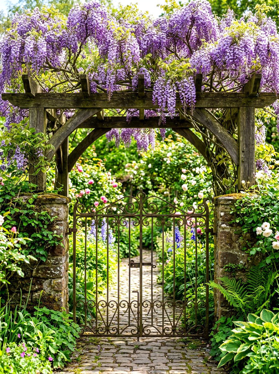 Gate with arbor - 30 antique garden gate ideas