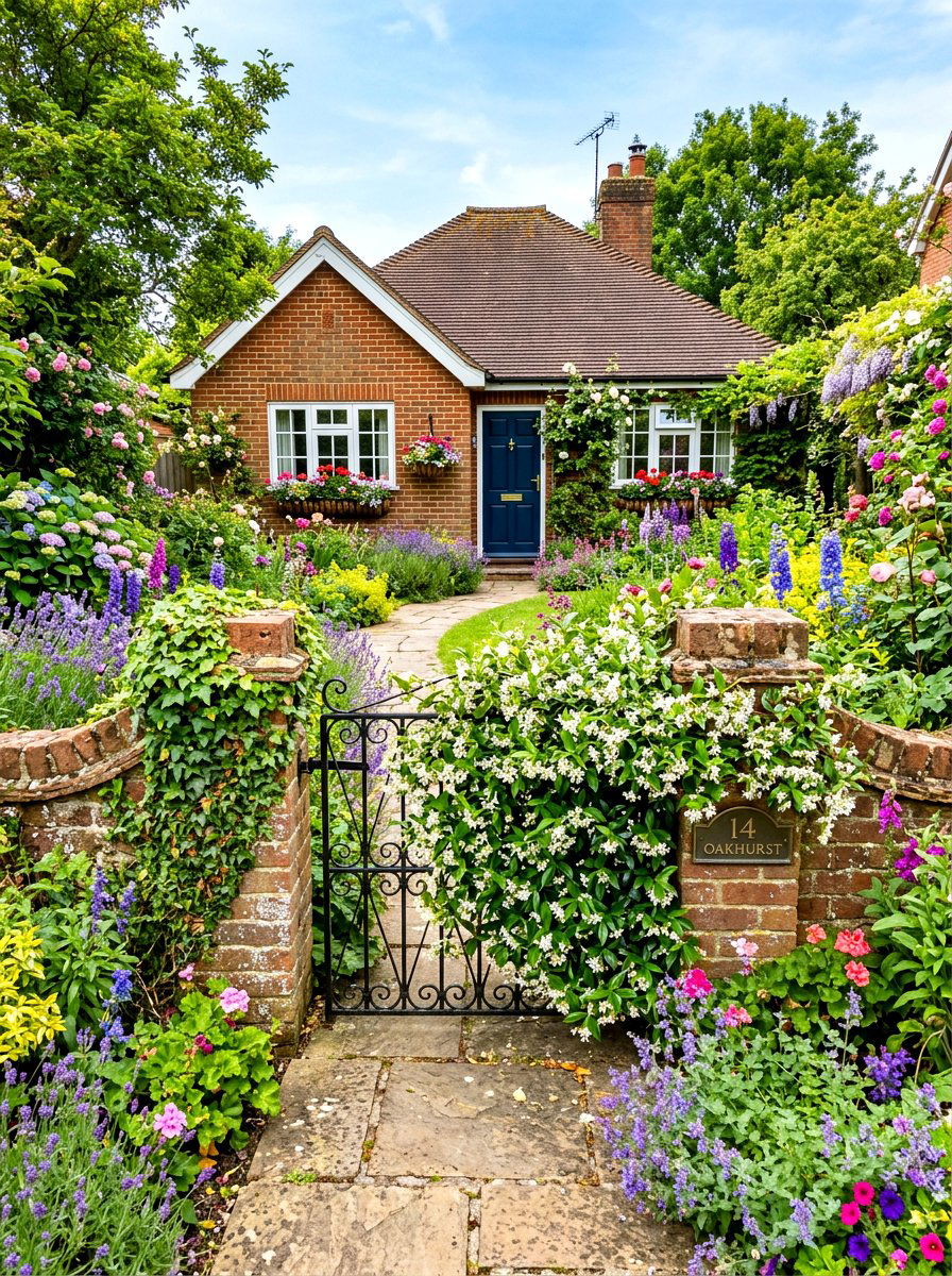 Gated Bungalow Entry With Climbing Vines - 30 bungalow front yard ideas